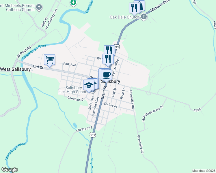 map of restaurants, bars, coffee shops, grocery stores, and more near in Salisbury