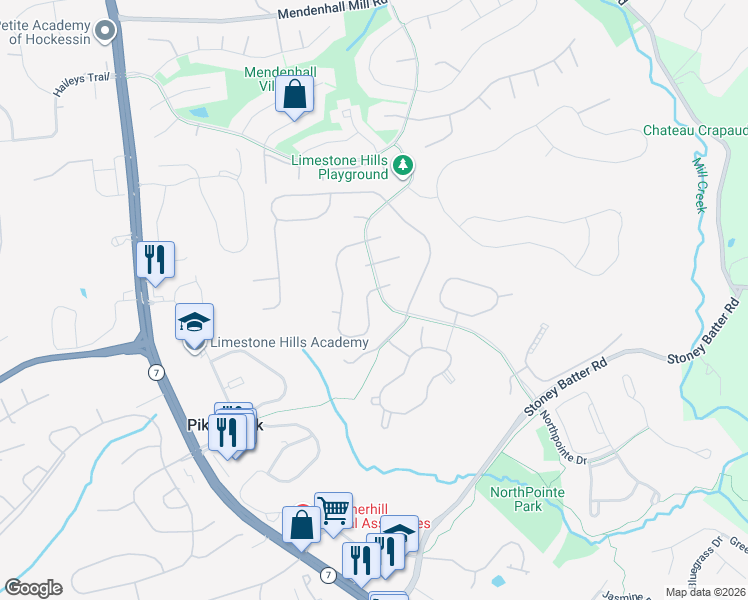 map of restaurants, bars, coffee shops, grocery stores, and more near 139 Bunting Drive in Wilmington