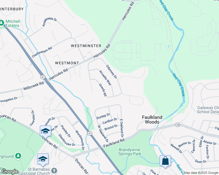map of restaurants, bars, coffee shops, grocery stores, and more near 407 Arcadia Way in Wilmington
