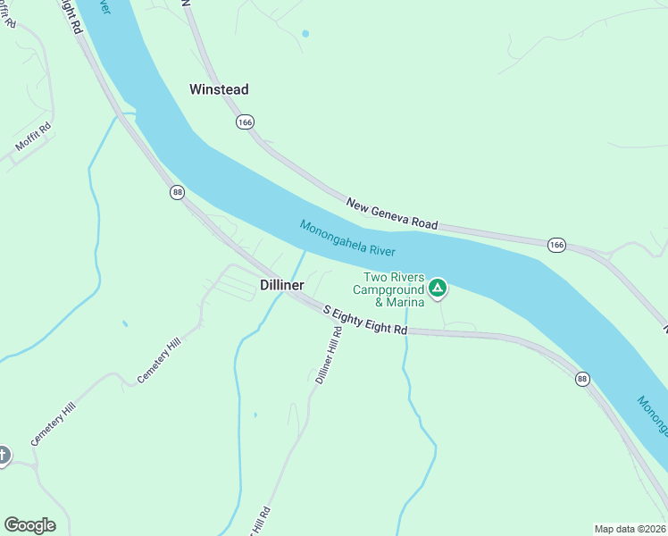 map of restaurants, bars, coffee shops, grocery stores, and more near 627 New Geneva Road in Point Marion