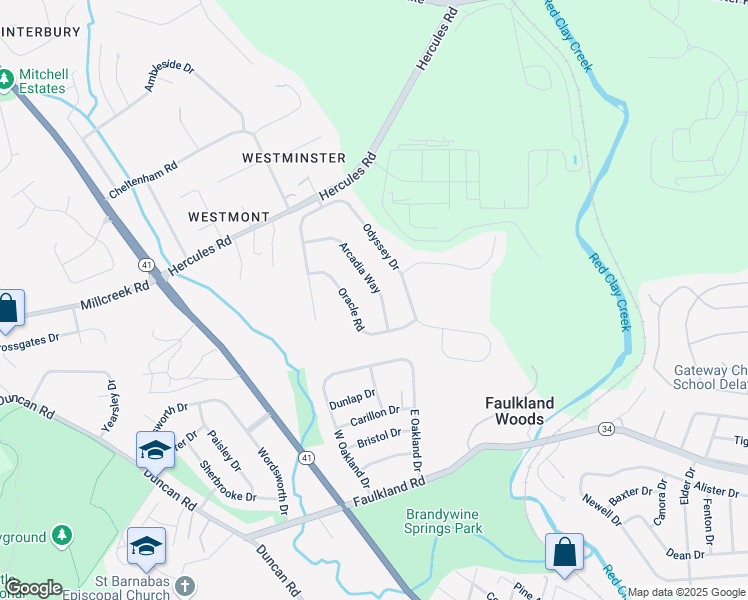 map of restaurants, bars, coffee shops, grocery stores, and more near 407 Arcadia Way in Wilmington