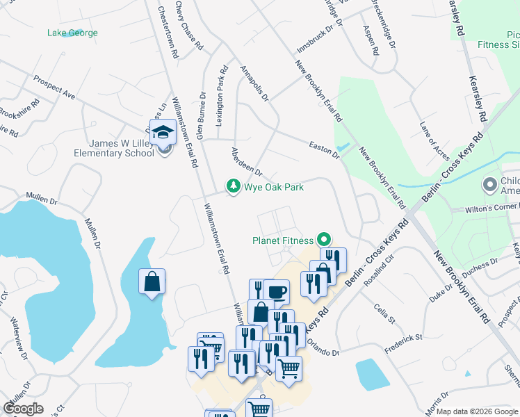 map of restaurants, bars, coffee shops, grocery stores, and more near 1100 Williamstown Erial Road in Sicklerville