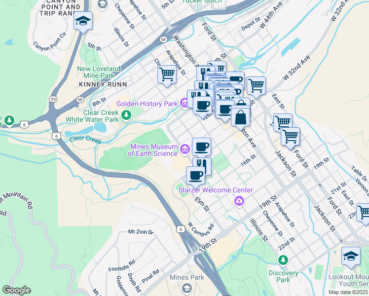 map of restaurants, bars, coffee shops, grocery stores, and more near 1120 13th Street in Golden