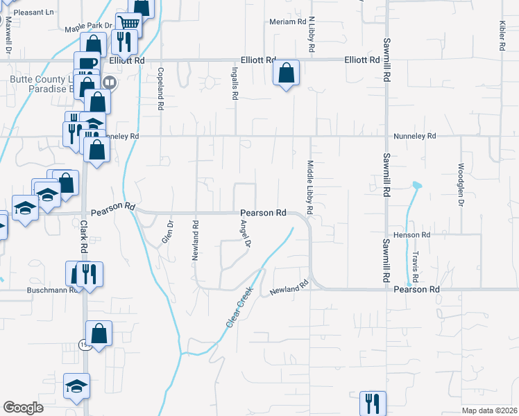 map of restaurants, bars, coffee shops, grocery stores, and more near 5660 Paradise Avenue in Paradise