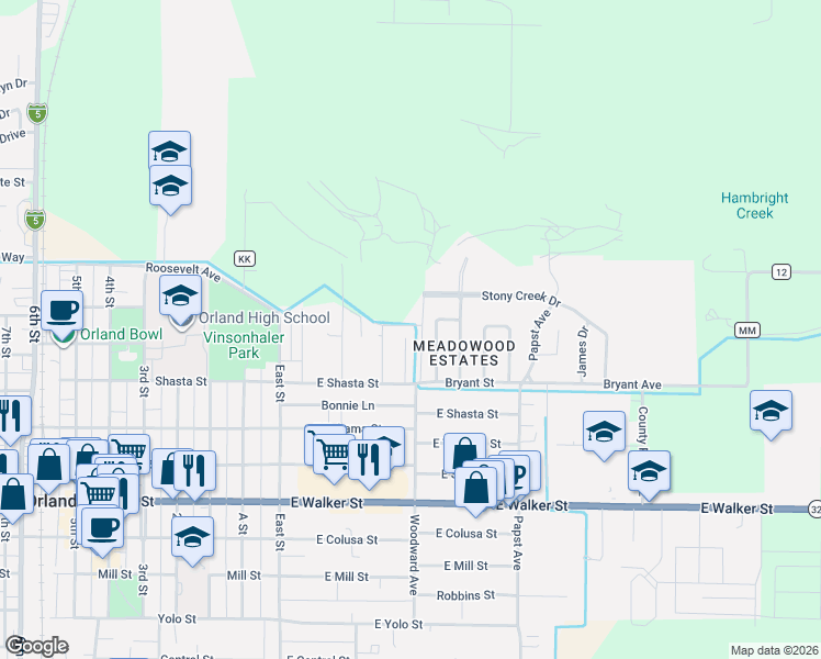 map of restaurants, bars, coffee shops, grocery stores, and more near 225 Mellane Circle in Orland