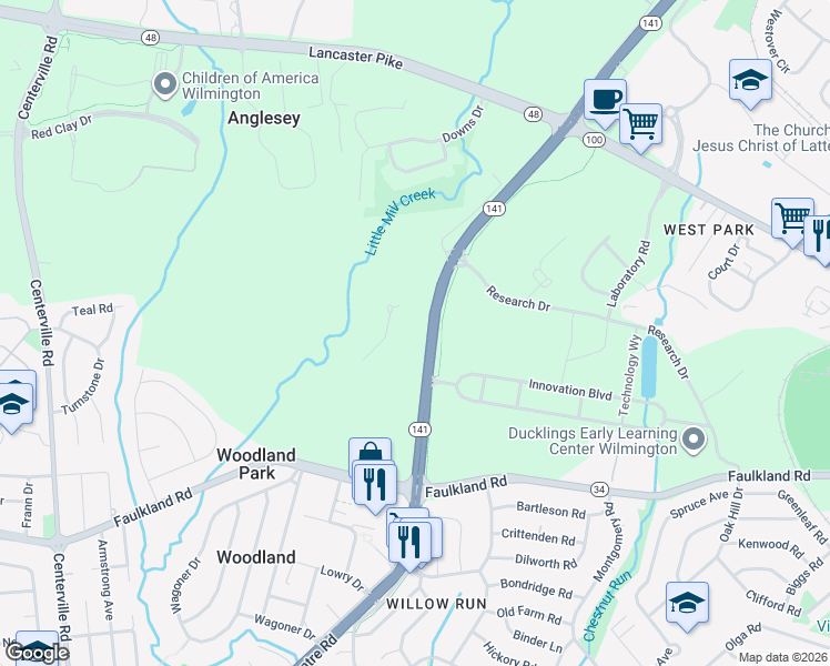 map of restaurants, bars, coffee shops, grocery stores, and more near 959 Centre Rd in Wilmington