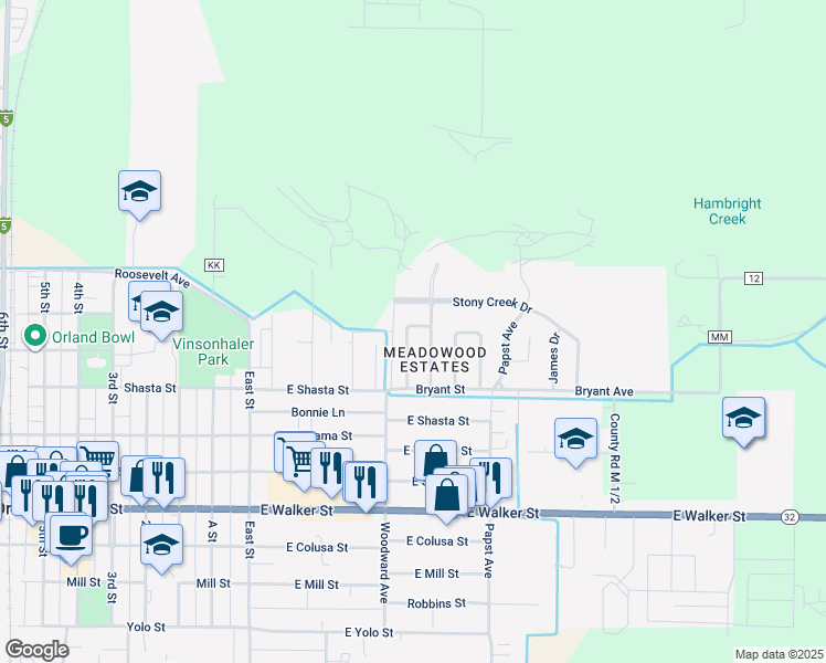 map of restaurants, bars, coffee shops, grocery stores, and more near 318 Meadowood Drive in Orland