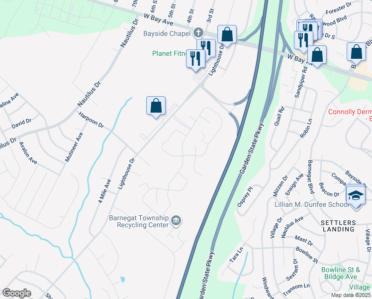 map of restaurants, bars, coffee shops, grocery stores, and more near 113 Edenton Drive in Barnegat Township