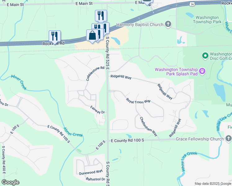 map of restaurants, bars, coffee shops, grocery stores, and more near 5354 Royal Troon Way in Avon