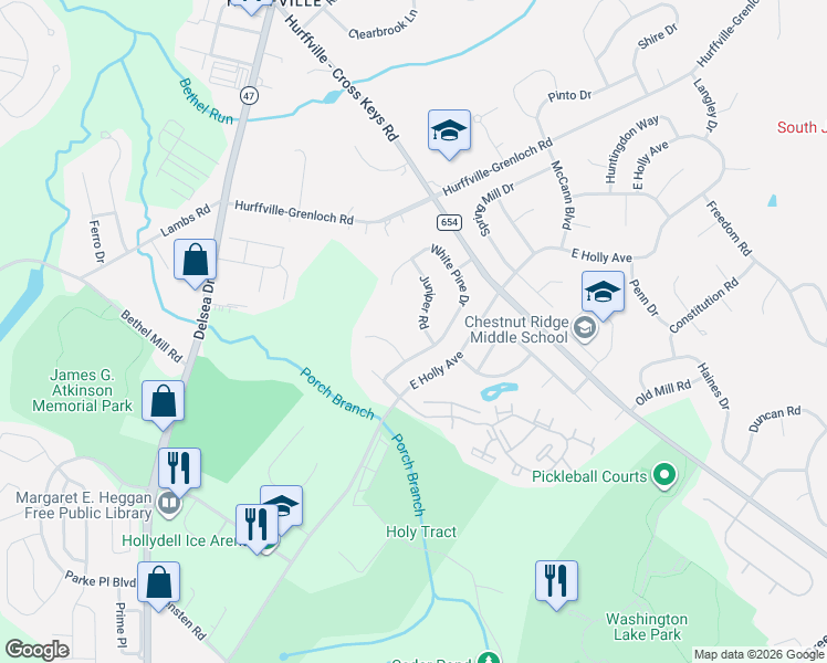 map of restaurants, bars, coffee shops, grocery stores, and more near 12 Arborwood Court in Washington Township
