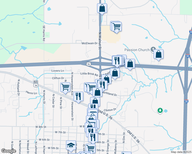 map of restaurants, bars, coffee shops, grocery stores, and more near 1809 North Walnut Street in Cameron