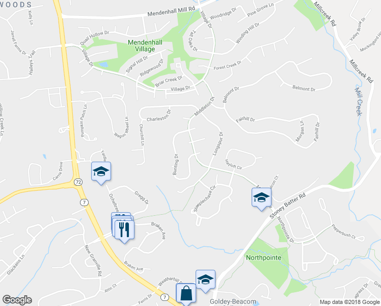 map of restaurants, bars, coffee shops, grocery stores, and more near 139 Bunting Drive in Wilmington