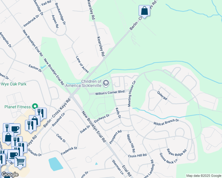 map of restaurants, bars, coffee shops, grocery stores, and more near 50 Kelly Drive in Sicklerville