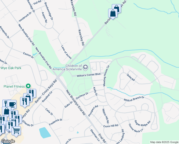 map of restaurants, bars, coffee shops, grocery stores, and more near 50 Kelly Drive in Sicklerville