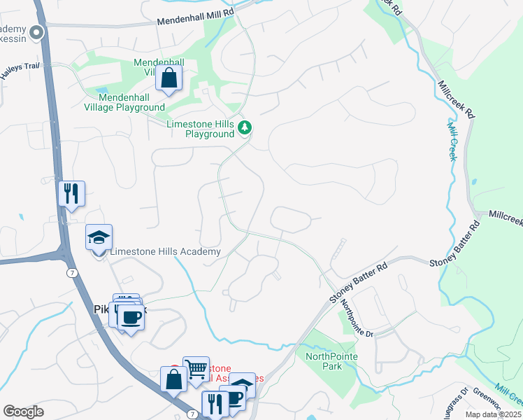 map of restaurants, bars, coffee shops, grocery stores, and more near 32 Hayloft Court in Wilmington