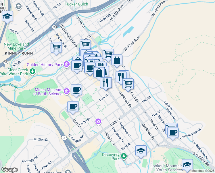 map of restaurants, bars, coffee shops, grocery stores, and more near 759 15th Street in Golden