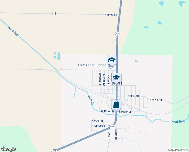 map of restaurants, bars, coffee shops, grocery stores, and more near 231-299 North Branch Street in Bluffs
