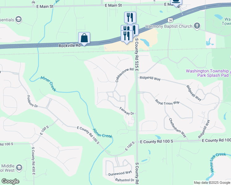 map of restaurants, bars, coffee shops, grocery stores, and more near 633 Cobblestone Road in Avon