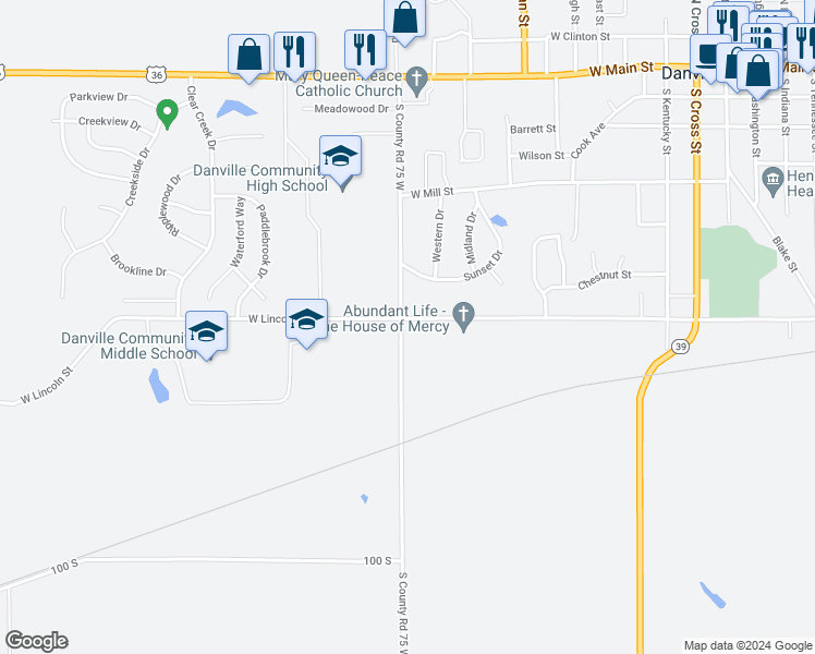 map of restaurants, bars, coffee shops, grocery stores, and more near 785 Mackey Road in Danville