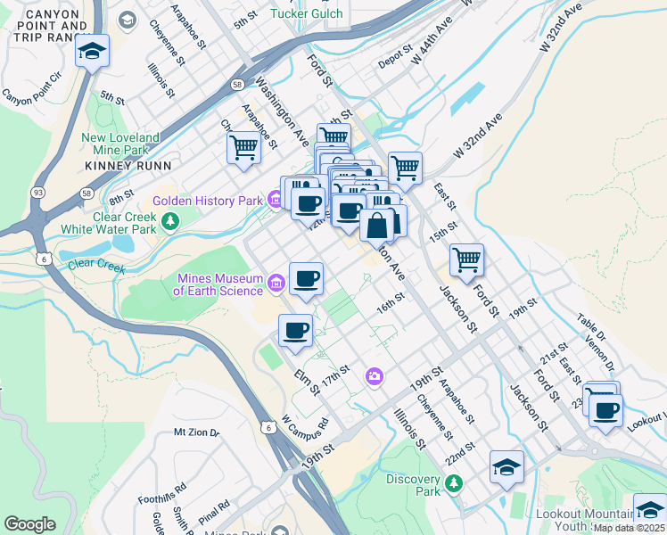 map of restaurants, bars, coffee shops, grocery stores, and more near 922 14th Street in Golden