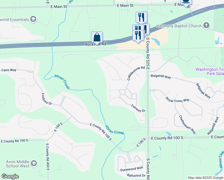 map of restaurants, bars, coffee shops, grocery stores, and more near 193 Sugarwood Lane in Avon