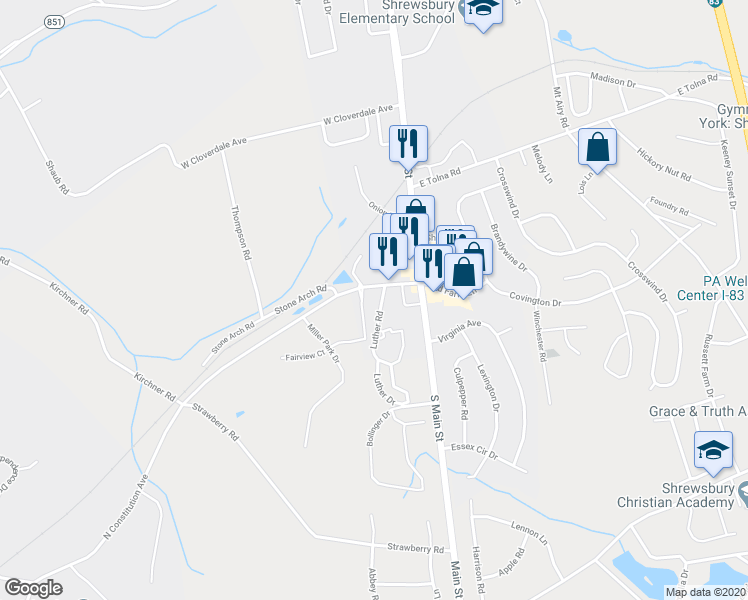 map of restaurants, bars, coffee shops, grocery stores, and more near 50 Constitution Avenue in Shrewsbury
