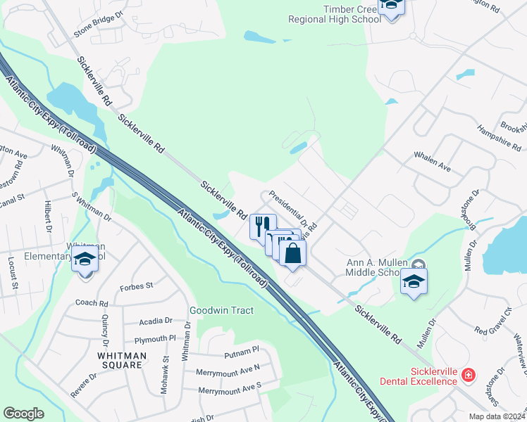 map of restaurants, bars, coffee shops, grocery stores, and more near 12 Kings Road in Gloucester Township