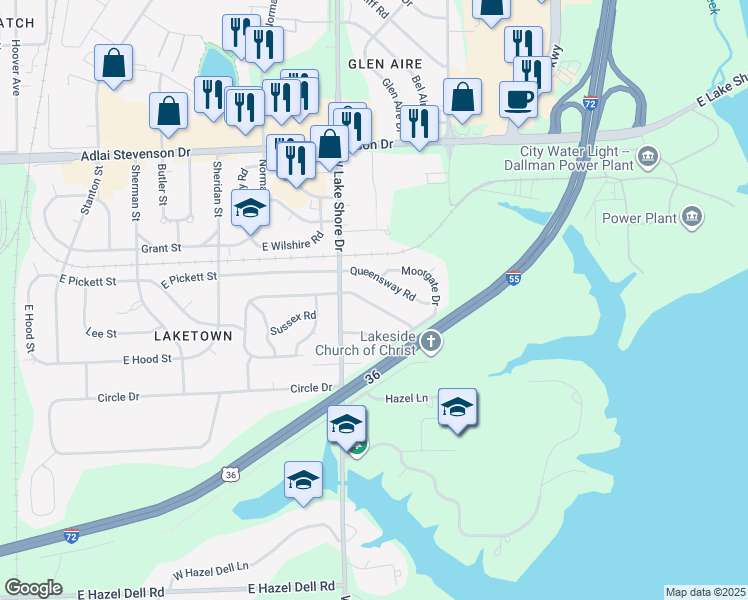 map of restaurants, bars, coffee shops, grocery stores, and more near 2623 Huntington Road in Springfield