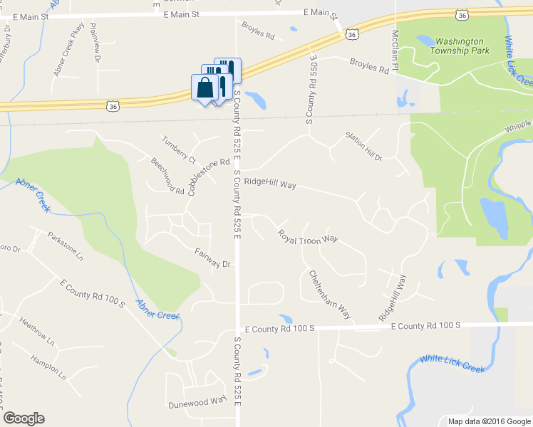 map of restaurants, bars, coffee shops, grocery stores, and more near 5354 Royal Troon Way in Avon