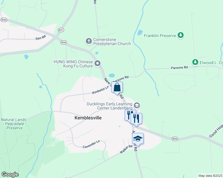 map of restaurants, bars, coffee shops, grocery stores, and more near 35 Kimbelot Lane in Landenberg