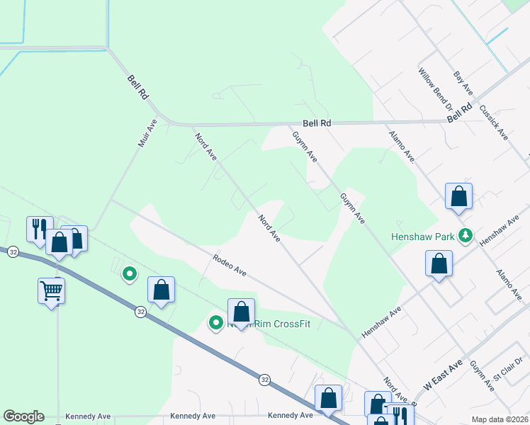 map of restaurants, bars, coffee shops, grocery stores, and more near 3096 Nord Avenue in Chico