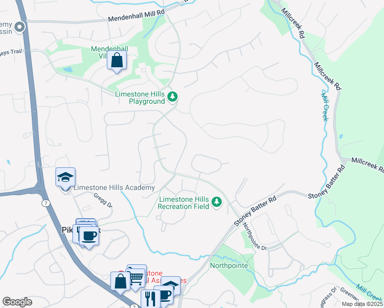 map of restaurants, bars, coffee shops, grocery stores, and more near 32 Hayloft Court in Wilmington