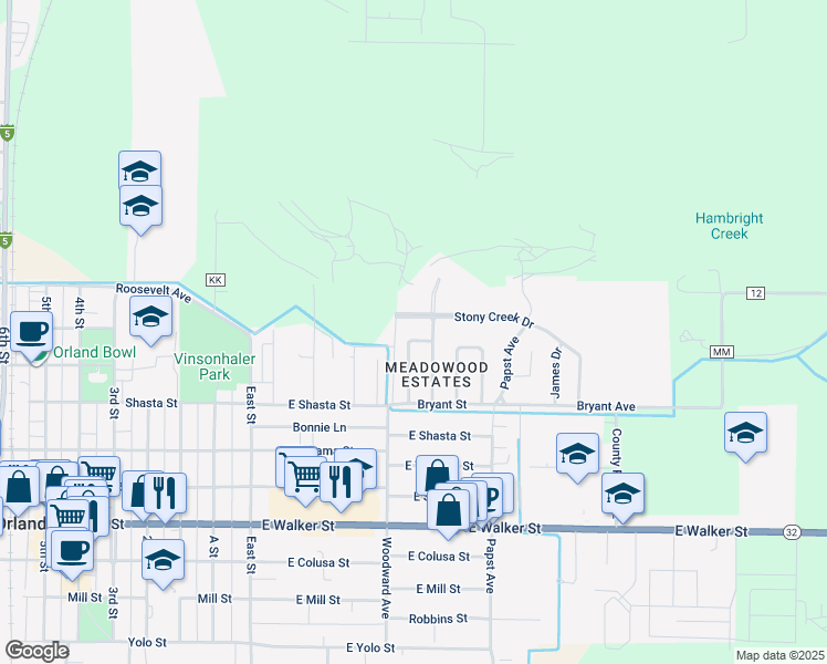 map of restaurants, bars, coffee shops, grocery stores, and more near 318 Meadowood Drive in Orland