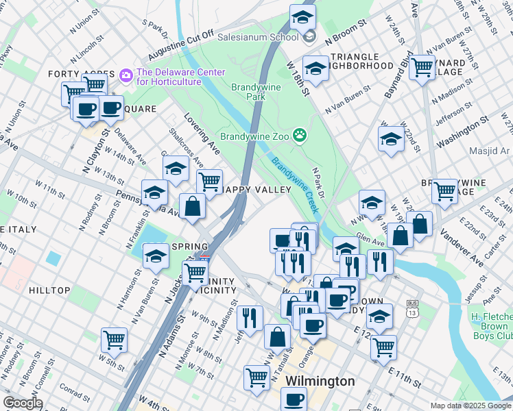 map of restaurants, bars, coffee shops, grocery stores, and more near 904 Lovering Avenue in Wilmington