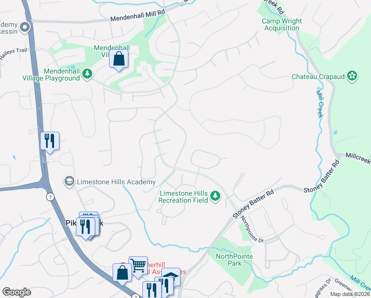 map of restaurants, bars, coffee shops, grocery stores, and more near 32 Hayloft Court in Wilmington