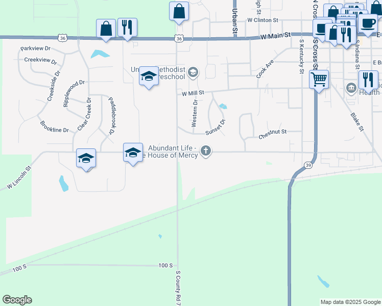 map of restaurants, bars, coffee shops, grocery stores, and more near 1189 West Lincoln Street in Danville