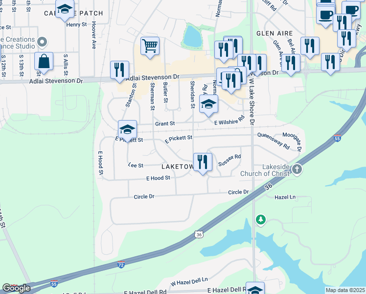 map of restaurants, bars, coffee shops, grocery stores, and more near 3537 Sheridan Street in Springfield