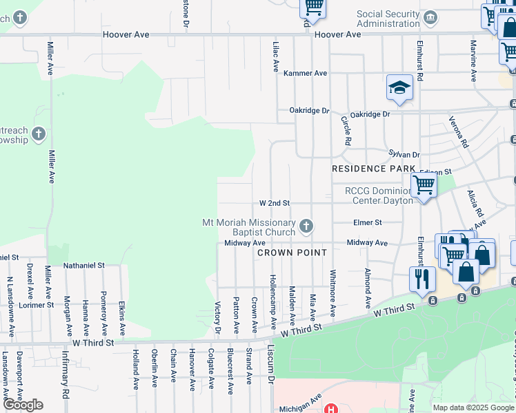 map of restaurants, bars, coffee shops, grocery stores, and more near 5212 West 2nd Street in Dayton