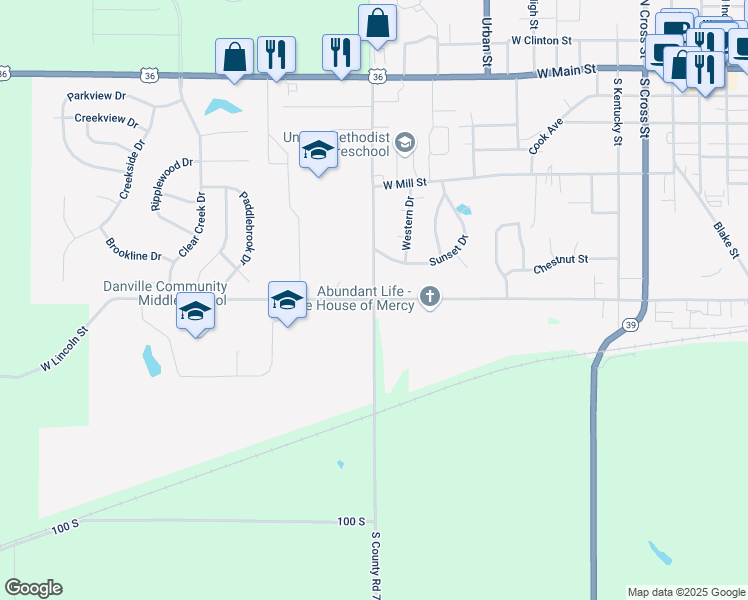 map of restaurants, bars, coffee shops, grocery stores, and more near 785 Mackey Road in Danville