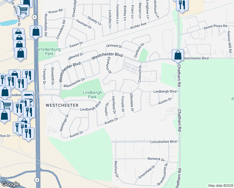 map of restaurants, bars, coffee shops, grocery stores, and more near 3200-3212 Haviland Dr in Springfield