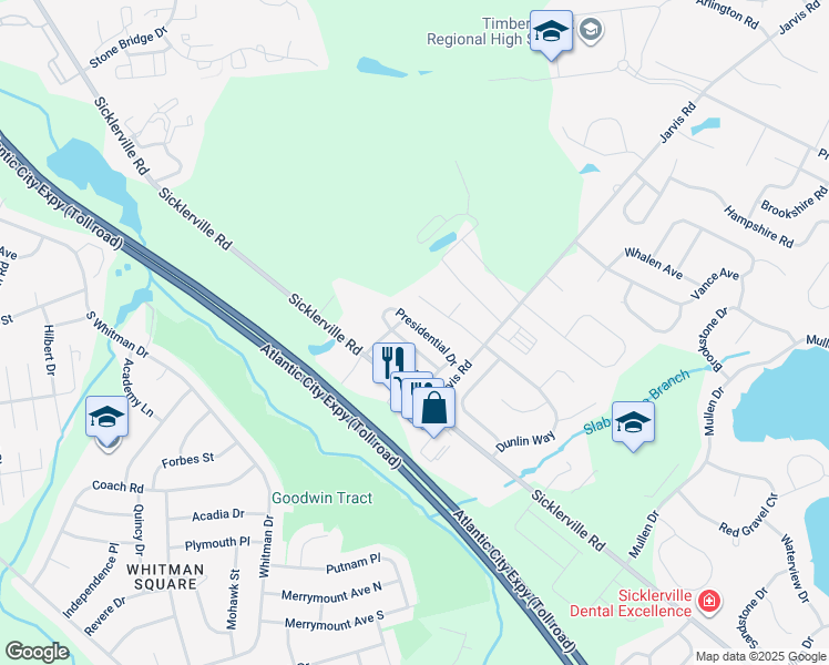 map of restaurants, bars, coffee shops, grocery stores, and more near 40 Presidential Drive in Sicklerville