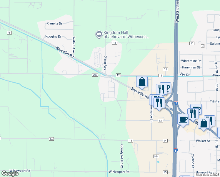 map of restaurants, bars, coffee shops, grocery stores, and more near 6343 County Road 200 in Orland