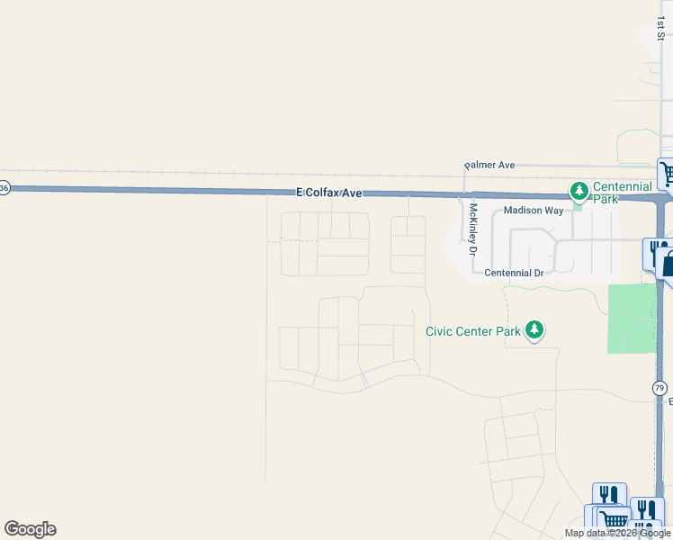 map of restaurants, bars, coffee shops, grocery stores, and more near 45819 Silverdrop ave in Bennett