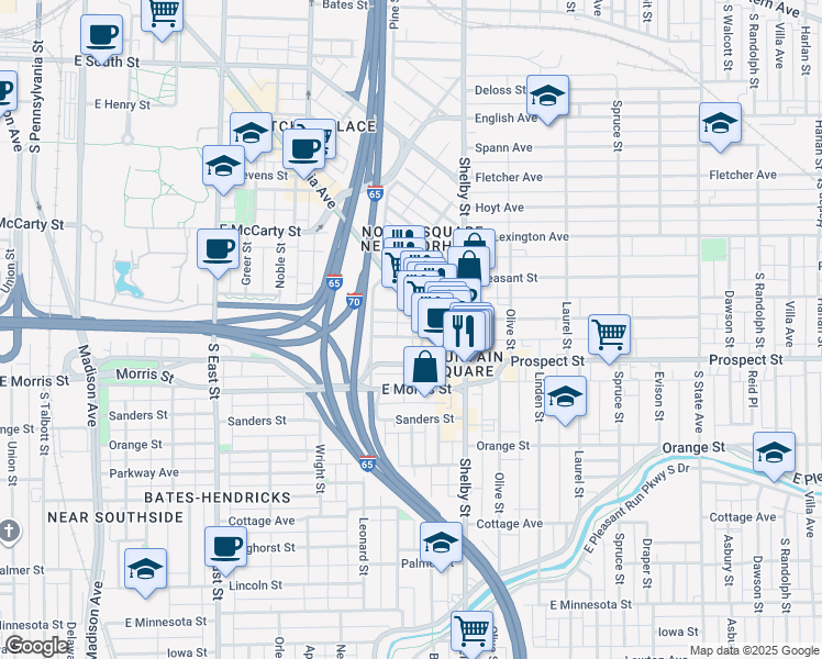 map of restaurants, bars, coffee shops, grocery stores, and more near 944 Woodlawn Avenue in Indianapolis