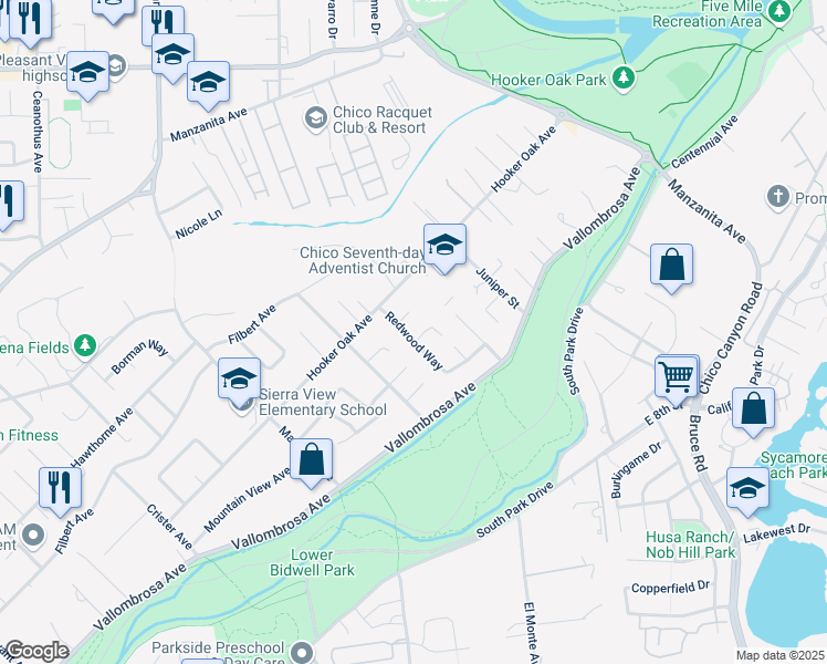 map of restaurants, bars, coffee shops, grocery stores, and more near 10 Begonia Lane in Chico