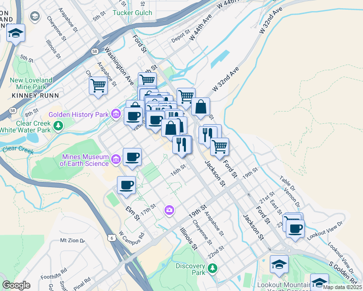 map of restaurants, bars, coffee shops, grocery stores, and more near 759 15th Street in Golden