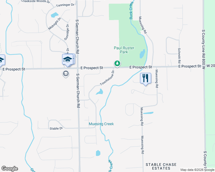 map of restaurants, bars, coffee shops, grocery stores, and more near 1245 Touchstone Drive in Indianapolis