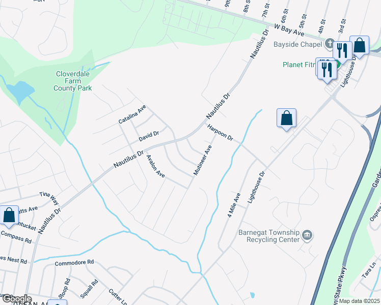 map of restaurants, bars, coffee shops, grocery stores, and more near 7 Magner Avenue in Barnegat Township