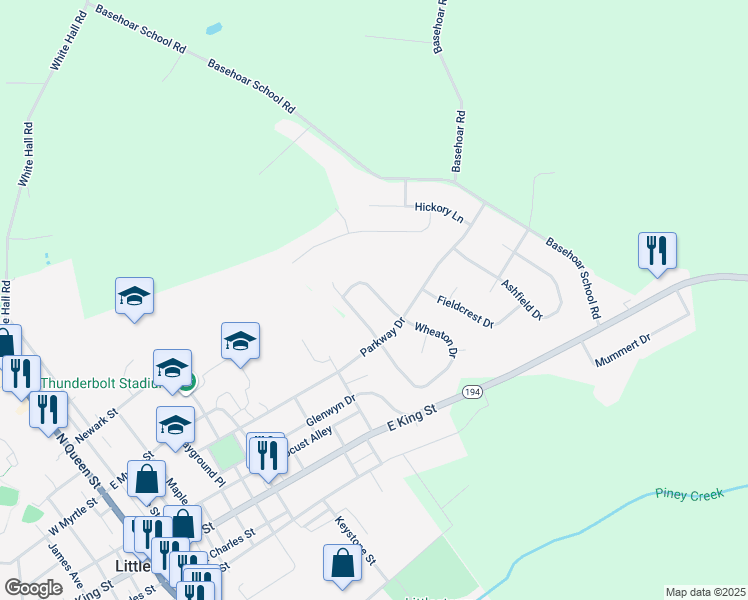 map of restaurants, bars, coffee shops, grocery stores, and more near 108 Wheaton Drive in Littlestown