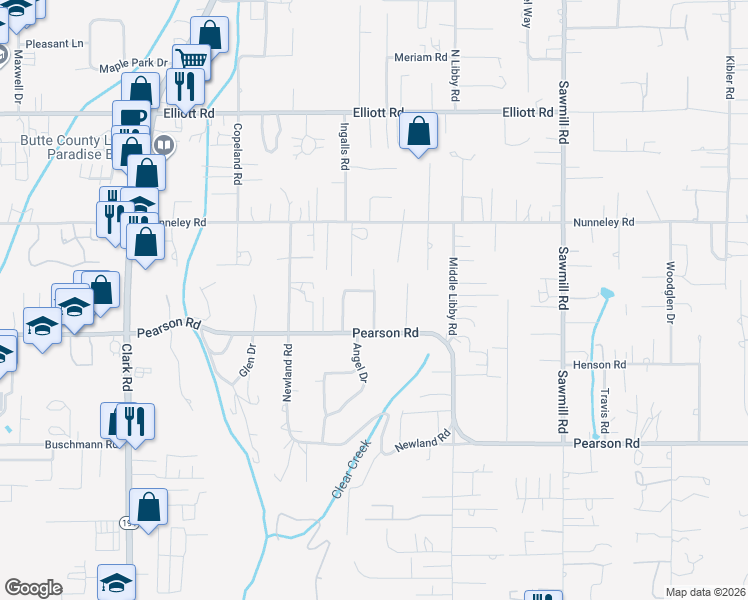 map of restaurants, bars, coffee shops, grocery stores, and more near Paradise Avenue in Paradise